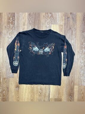 Harley-Davidson Black Long-Sleeve Tee with Flame Wing Graphic